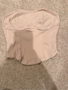 SHEIN Ribbed Strapless Bustier Top in Light Beige